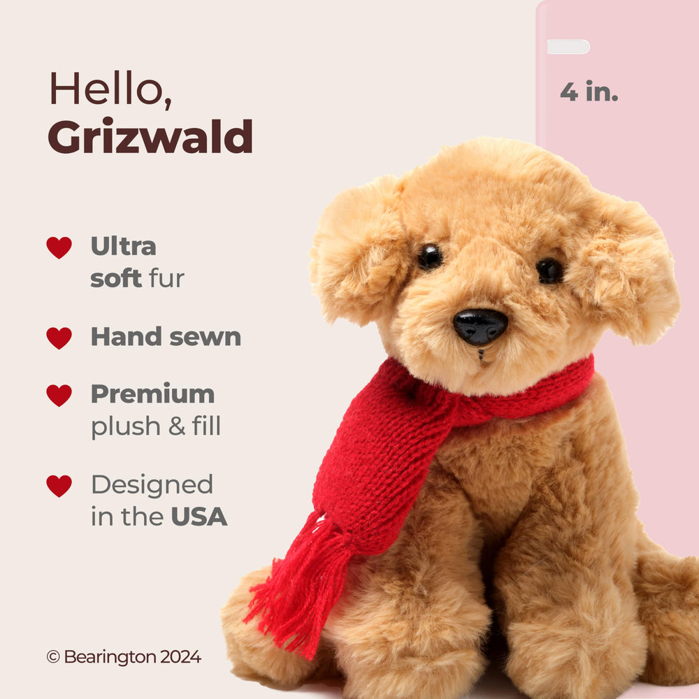 Bearington Grizwald Golden Retriever Plush, 7.5 Inch Dog Plush, Christmas Dog Stuffed Animal