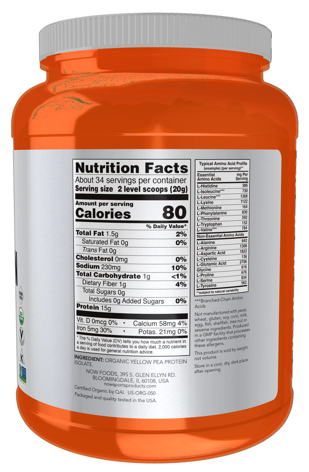 ORGANIC PEA PROTEIN (15g Protein, NO Soy, NO Dairy) - 1.5 lbs (680g, Unflavored)