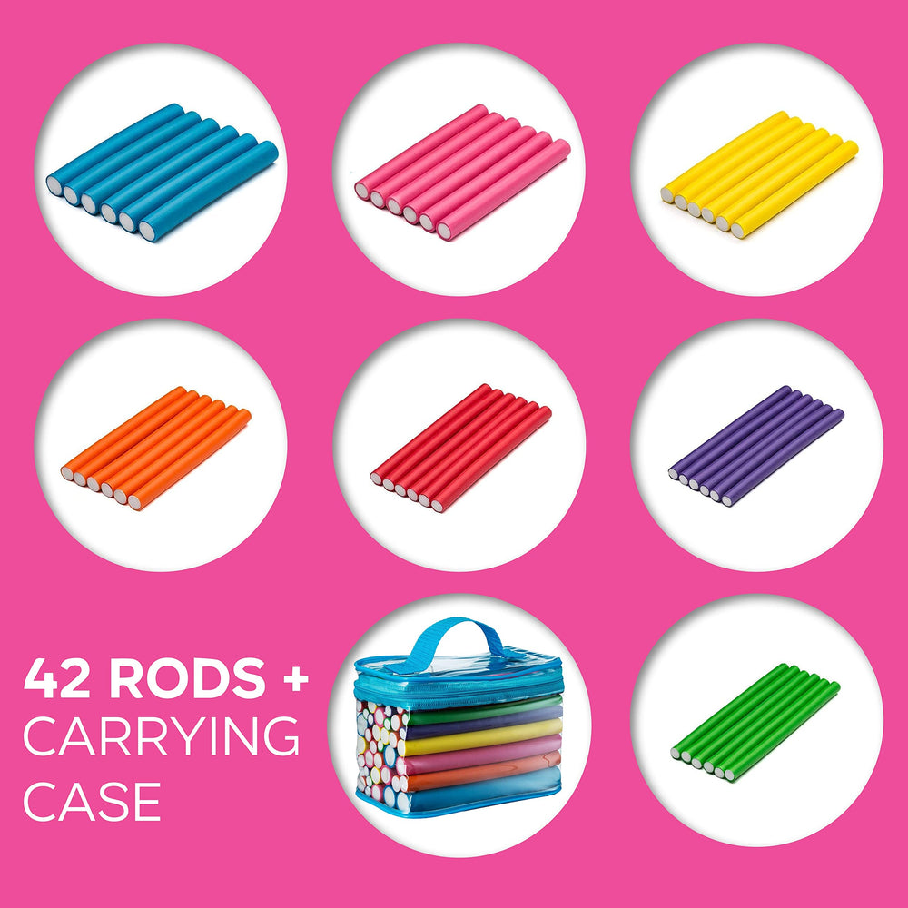 Salon Heatless Flexible Hair Rollers Curlers 42-pack 7 Soft Foam Flexi Twist Curling Rods for Short Long Hair