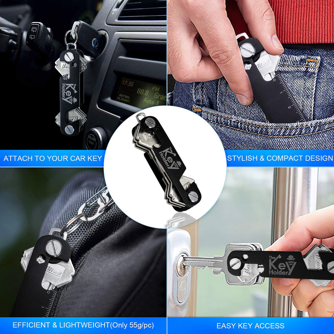 2PCS Key Organizer Keychain, Compact Key Holder Keyring, Smart &amp; Light-weight Multi-tool Folding Key Chain with Bottle Opener/Phone Stand (Up to 6~10 Keys, Black &amp; Silver)
