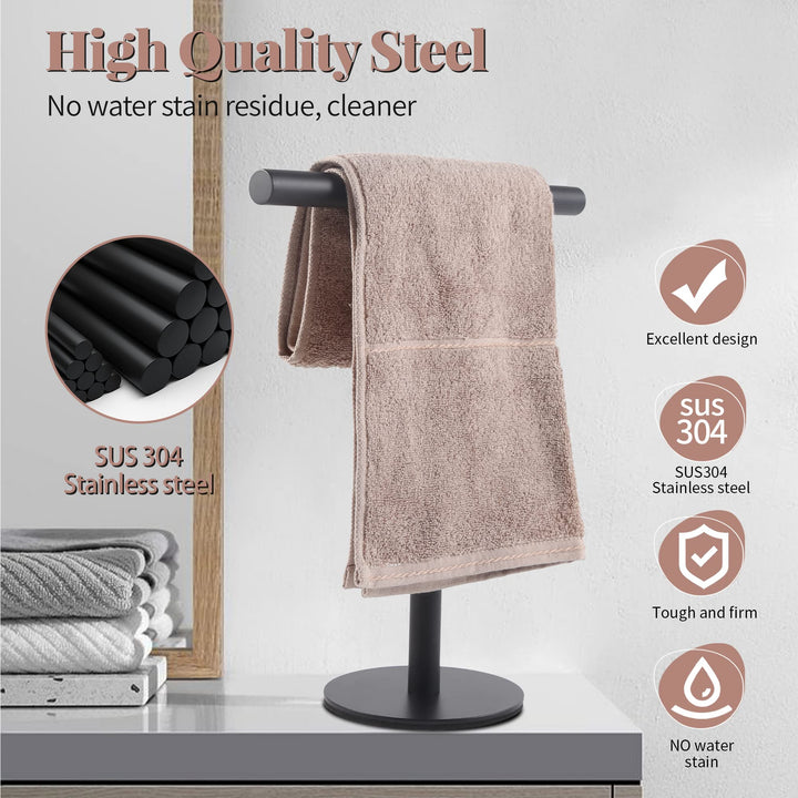 Bathroom Hand Towel Holder Stand,T-Shape Hand Towel Holder Stand SUS304 Stainless Steel Matte Black for Bathroom,Kitchen or Vanity Countertop