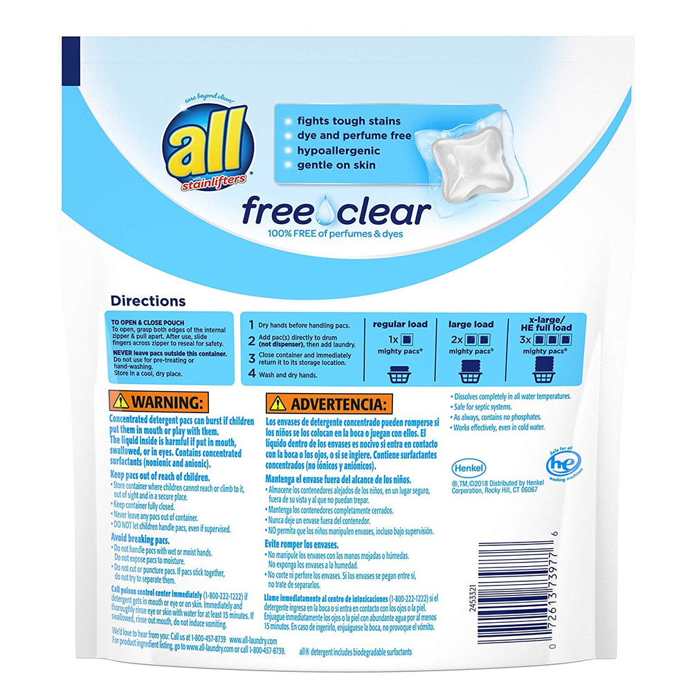 All Mighty Pacs Laundry Detergent, Free Clear for Sensi