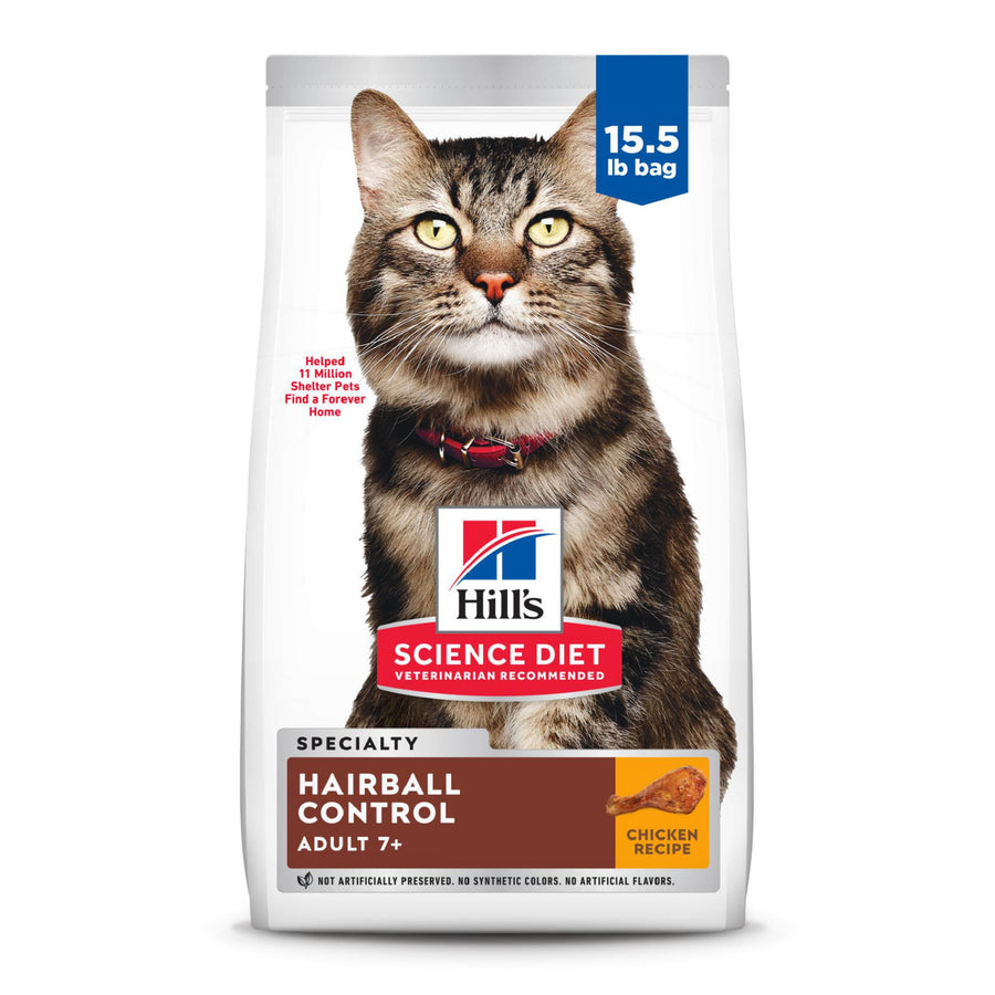 Science Diet Hairball Control, Senior Adult 7+, Hairball Control Support, Dry Cat Food, Chicken Recipe, 15.5 lb Bag