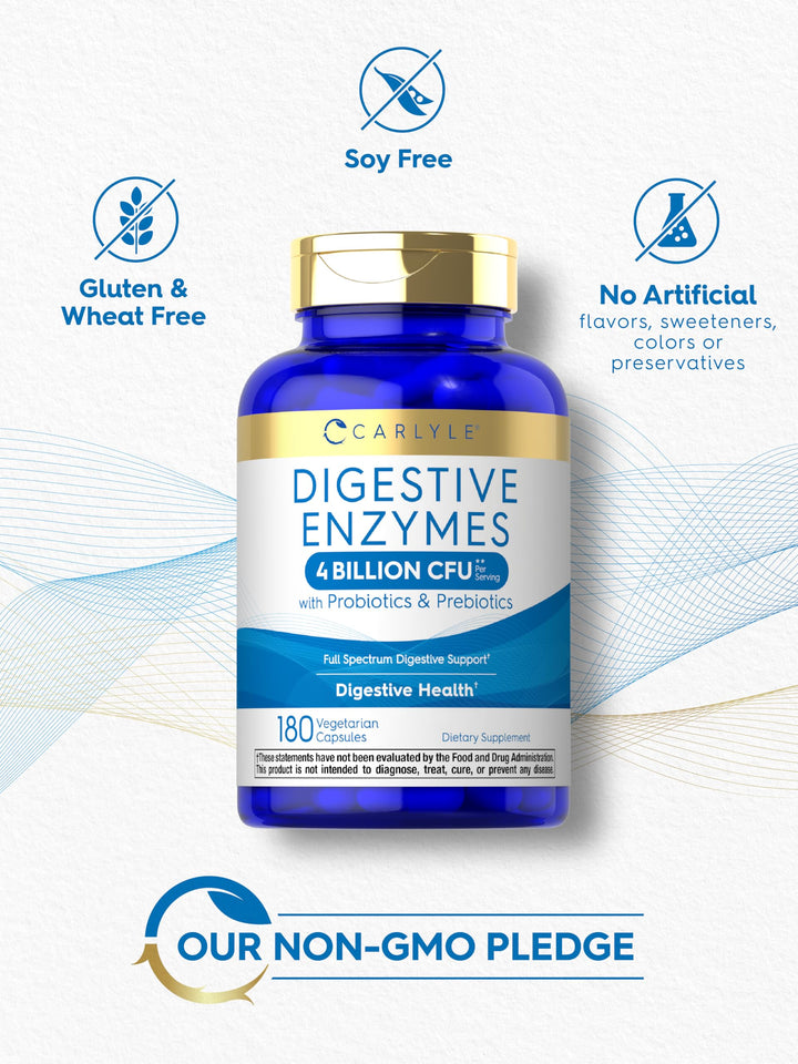 Carlyle Digestive Enzymes | with Probiotics & Prebiotics | 180 Capsules | Non-GMO and Gluten Free Supplement for Men & Women