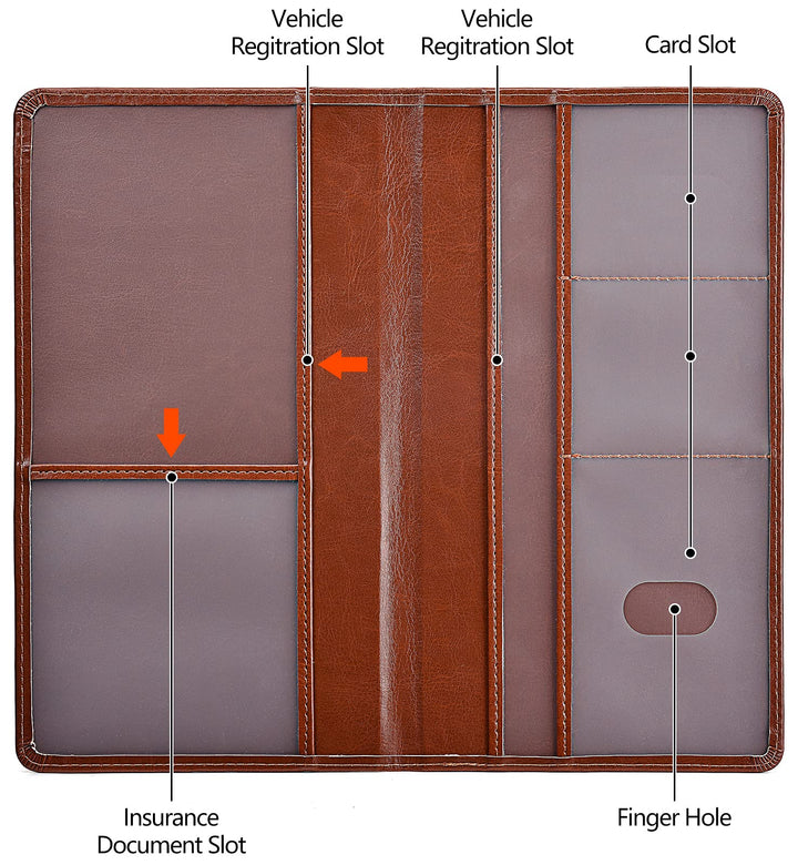 Car Registration and Insurance Card Holder - Leather Vehicle Glove Box Automobile Documents Paperwork Wallet Case Organizer for ID, Driver&#39;s License, Key Contact Information Cards - Men&amp;Women
