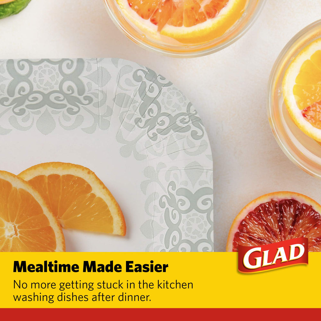 Glad Square Disposable Paper Plates with Gray Victorian