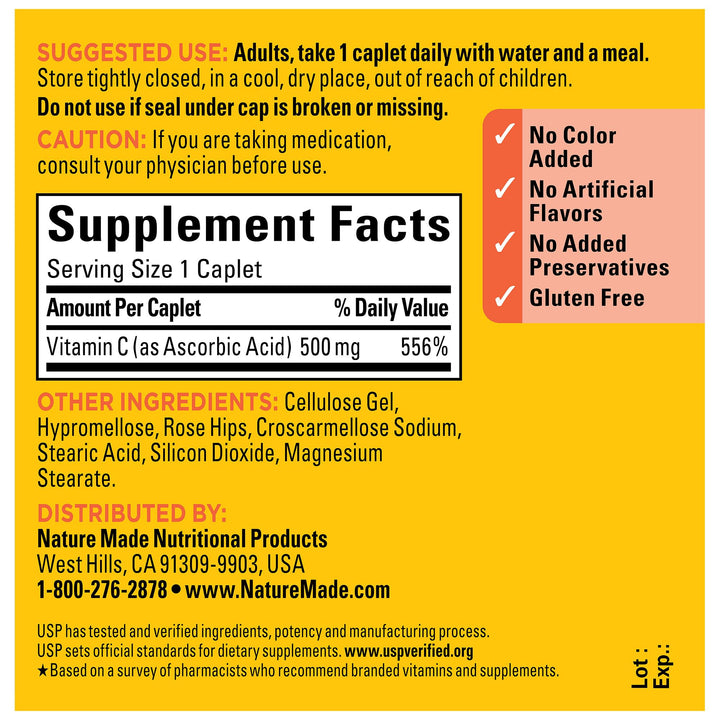 Nature Made Vitamin C 500 mg with Rose Hips, Dietary Su