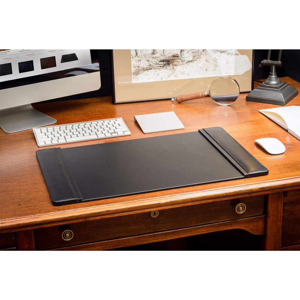 Black Leather Desk Pad with Side Rails, 25.5-Inch by 17.25-Inch