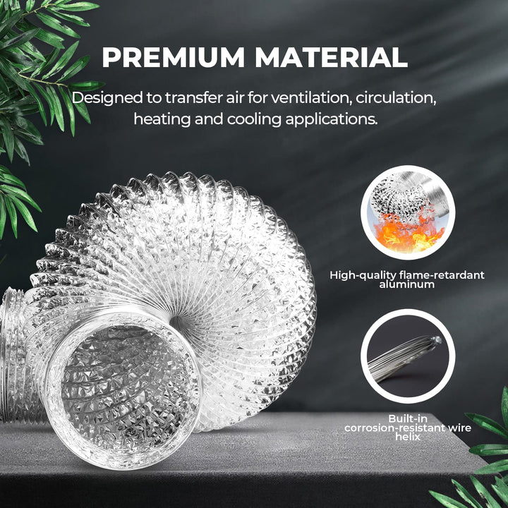 GLDUCT8X25C 8 inch 25 feet Non-Insulated Flex Air Aluminum Foil Ducting Dryer Vent Hose for HVAC Ventilation with 2 Clamps, 8, Silver