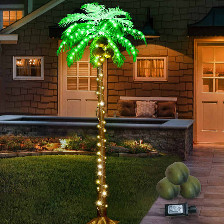 5FT 148 LEDs Lighted Palm Trees, Artificial Palm Tree with Coconuts, Light Up Tropical Palm Trees for St. Patrick&#39;s Day, Indoor, Outdoor, Hawaiian, Jungle, Luau Party, Pool, Beach, Patio Decor