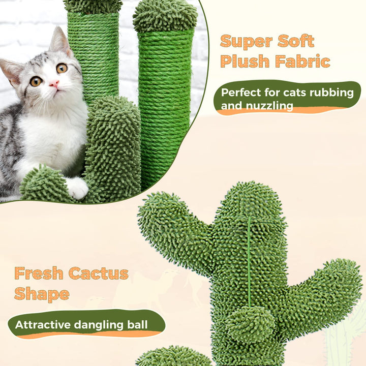 Cat Scratching Post Cactus Cat Scratcher Featuring with 3 Scratching Posts and Dangling Ball-Medium 23 Inches