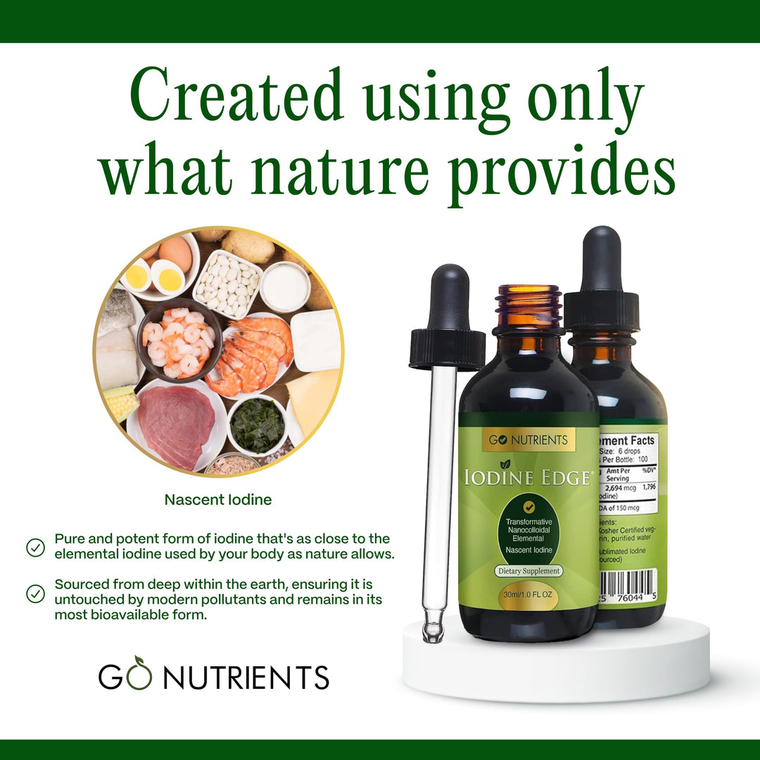 Iodine Edge – Organic Nascent Iodine Liquid Supplement for Thyroid Support, Energy, Immune &amp; Cognitive Health – High Absorption Drops - Natural Tincture for Women &amp; Men – 1 oz