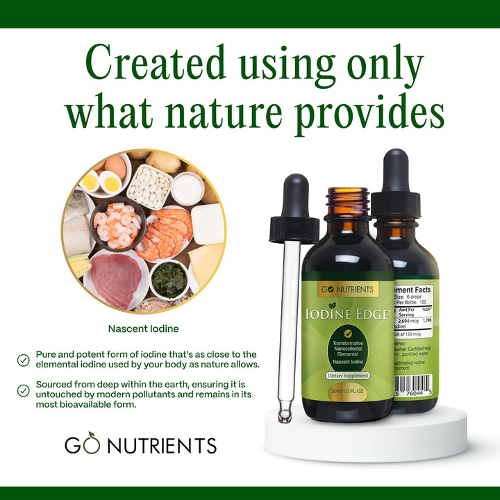 Iodine Edge – Organic Nascent Iodine Liquid Supplement for Thyroid Support, Energy, Immune &amp; Cognitive Health – High Absorption Drops - Natural Tincture for Women &amp; Men – 1 oz