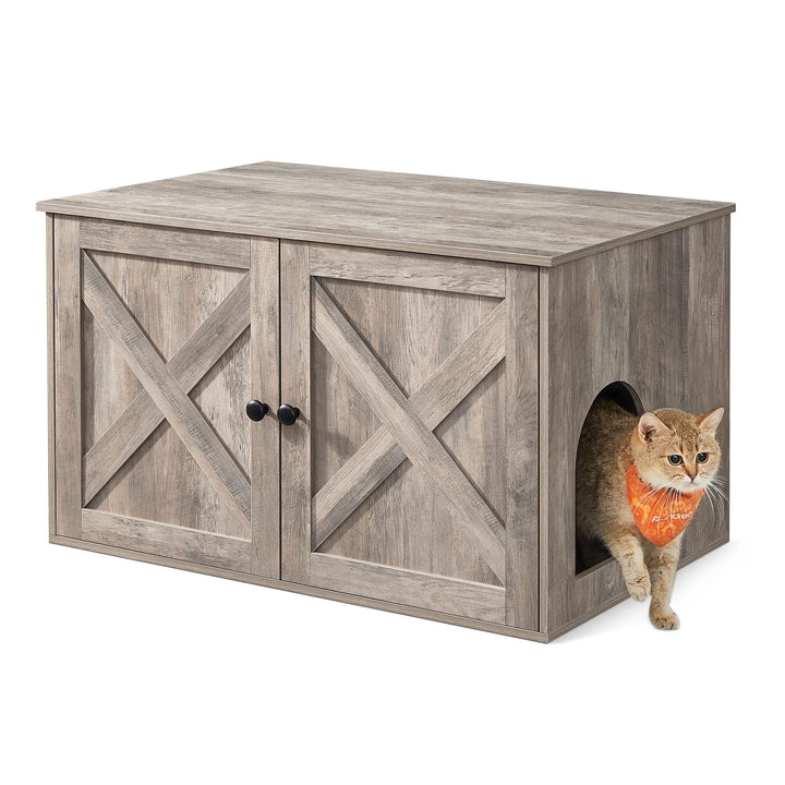 Cat Litter Box Enclosure, Litter Box Furniture Hidden with Removable Divider, Indoor Cat House, End Table, 31.5 x 20.9 x 19.7 Inches, Rustic Brown and Black UPCL002X02