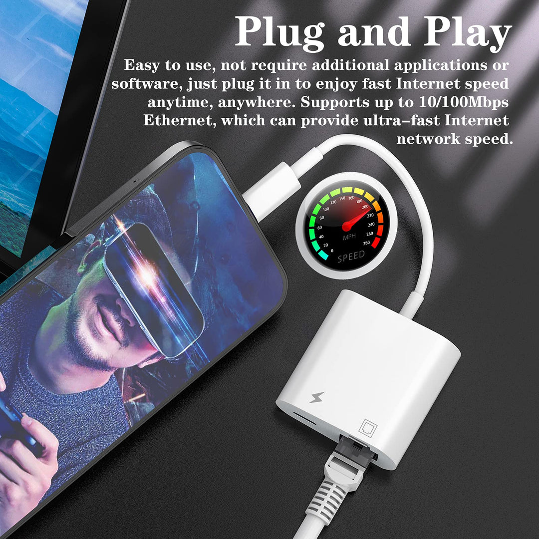 Lightning to Ethernet Adapter, [Apple MFi Certified] 2 