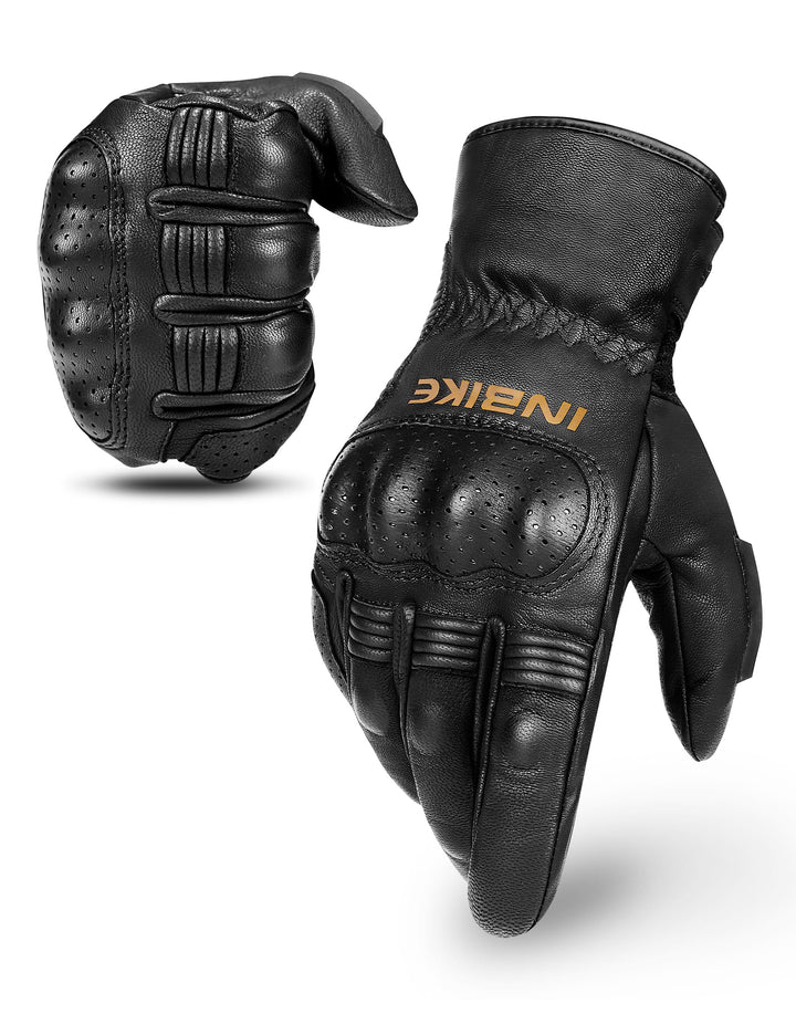 Winter Motorcycle Gloves, Cold Weather Thermal Leather Full Finger Motorbike Gloves Black Large