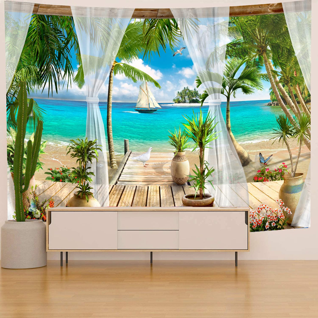 UDTAPCS Ocean Beach Tapestry,Coconut Tree Tapestry Wall