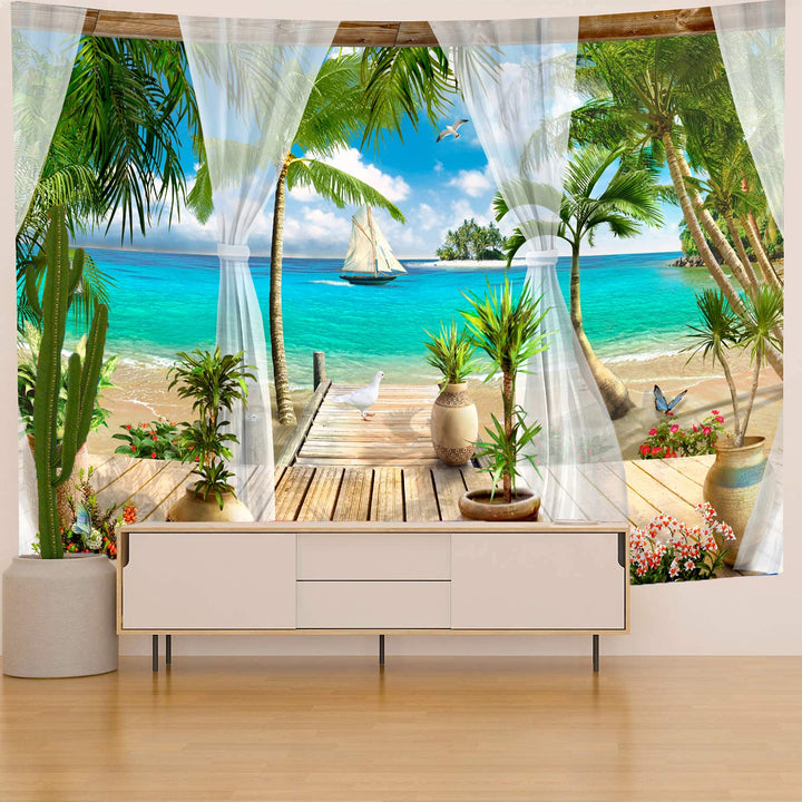 UDTAPCS Ocean Beach Tapestry,Coconut Tree Tapestry Wall