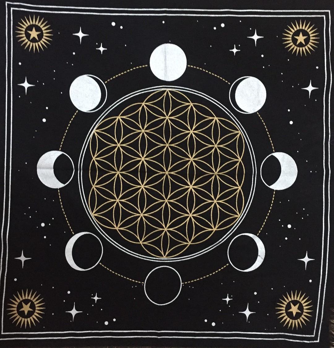 Altar Cloth Phases of Moon Sun, Star &amp; Moon Universe Premium Witchcraft Alter Tarot Spread Top Cloth Wicca Square Spiritual 18 by 18 Sacred Cloth (Moon Phases)
