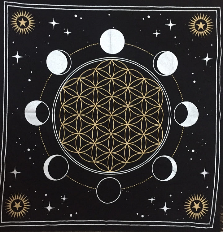 Altar Cloth Phases of Moon Sun, Star &amp; Moon Universe Premium Witchcraft Alter Tarot Spread Top Cloth Wicca Square Spiritual 18 by 18 Sacred Cloth (Moon Phases)