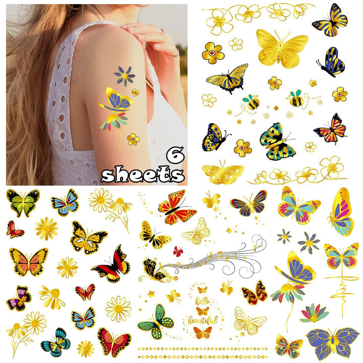 115 Styles Metallic Glitter Butterfly Temporary Tattoos, Long Lasting Butterfly Tattoo Stickers for Girls Women, Butterfly Party Decorations Supplies Favors (6 Sheets)
