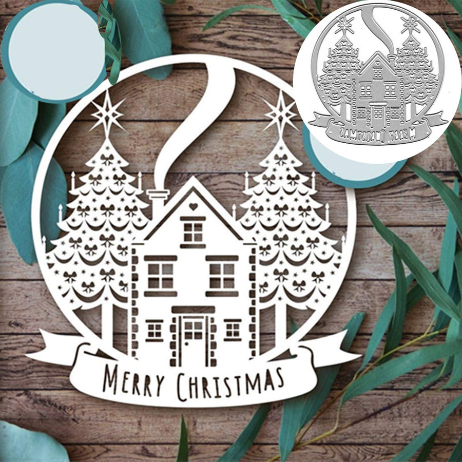 Christmas House Tree Metal Die Cuts,Merry Christmas Flower Leaf Star Bowtie Cutting Dies Cut Stencils for DIY Scrapbooking Album Decorative Embossing Paper Dies Card Making