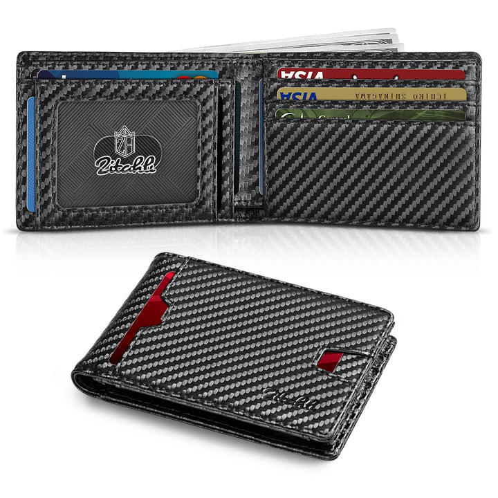Zitahli Mens-Wallet-Slim-Leather-RFID Blocking Wallet f