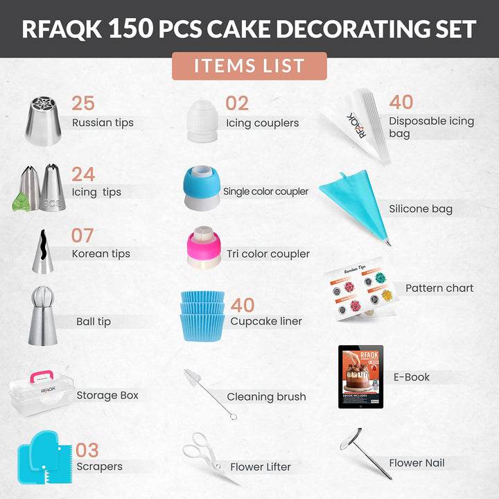 150PCs Russian Piping Tips for Cake Decorating - Piping