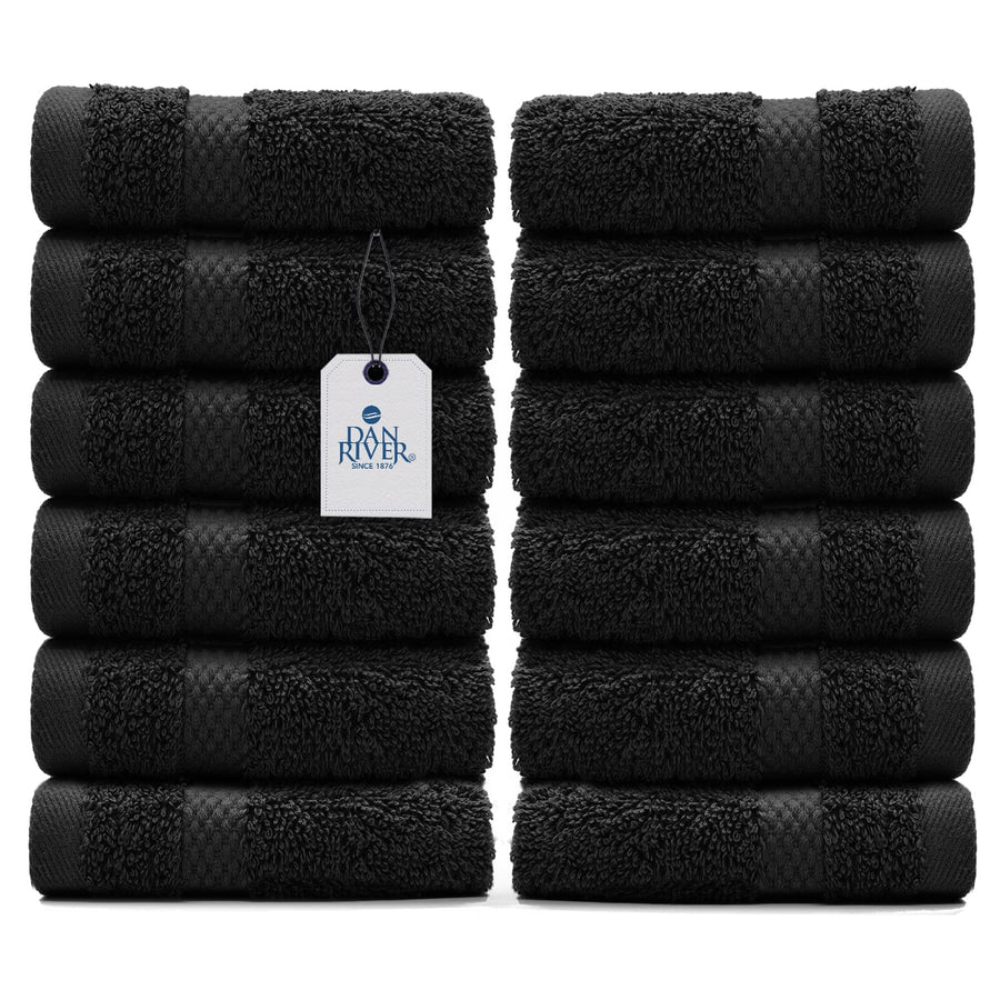 100% Cotton Face Towels 12 Pack - Premium Quality Washcloths Highly Absorbent Towels for Bathroom, Spa, Gym - Quick Dry Essential for Daily Use 12x12 in, 600 GSM – Black