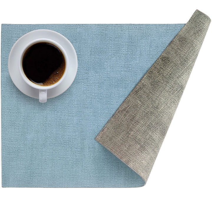 Leather Heat Resistant Placemats for Dining Table, Table mats Set of 6, PU Kitchen Place Mats, Soft and Non-Slip (Light Blue + Gray Green)