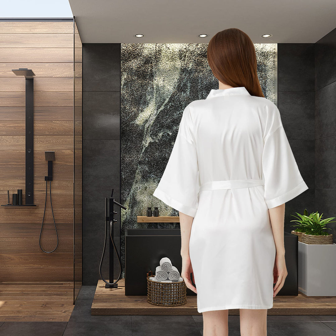 Women Bridesmaid Bridal Silky Robes - Short Pure Color Satin Kimono Bathrobes for Women,Wedding Party Getting Ready Robes (Pink, Medium)