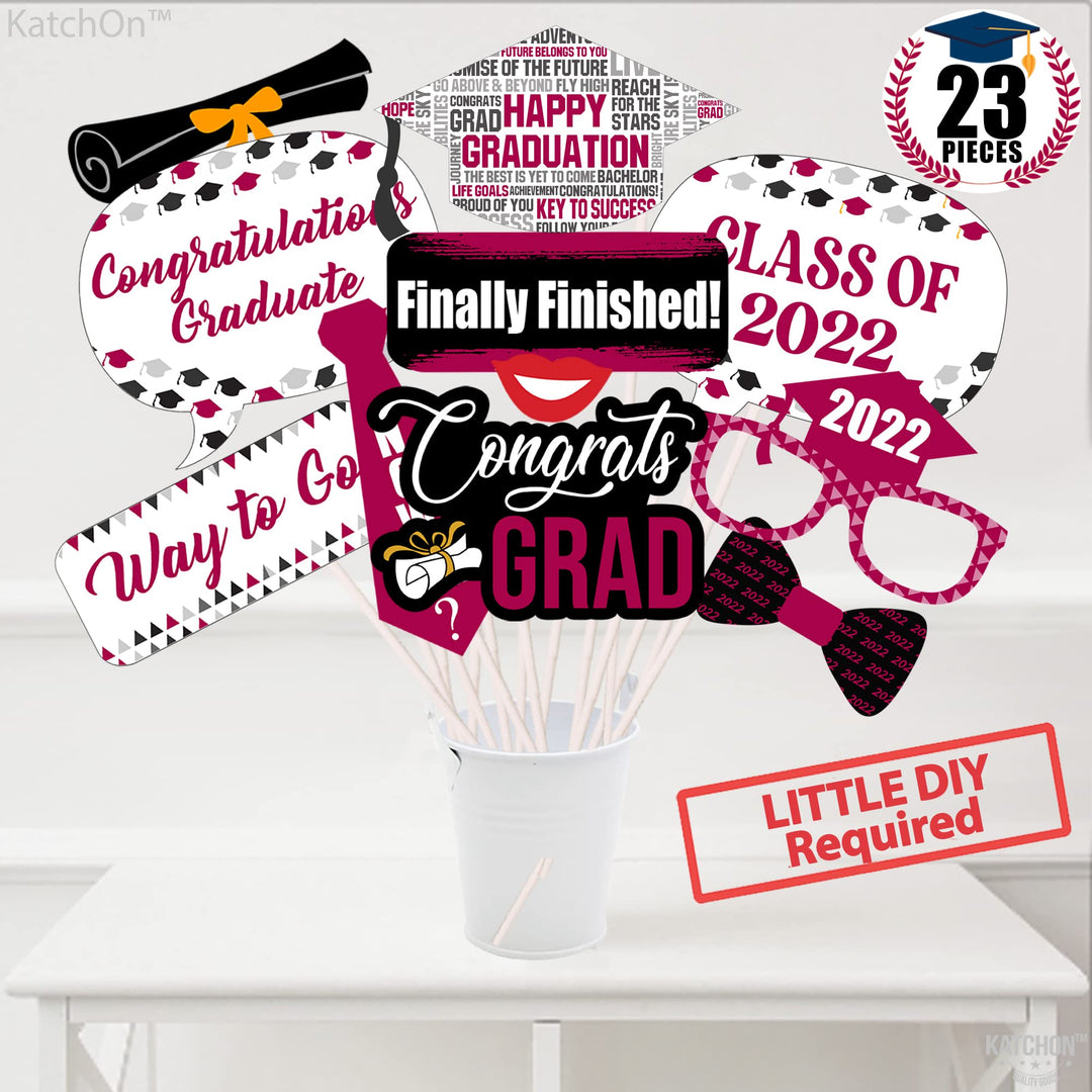 Graduation Photo Booth Props Maroon - Graduation Decorations 2019 - Graduation Party Supplies 2019 | Photo Booth Props Graduation Party Decorations | Class of 2019 Graduation Photo Props Maroon, 23 ct