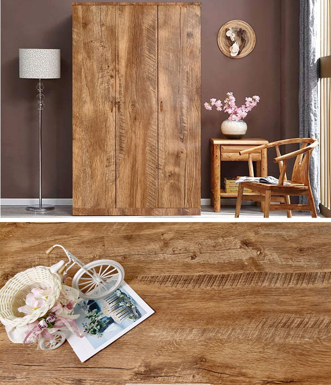 Self Adhesive Vinyl Faux Wood Grain Contact Paper for Kitchen Cabinets Shelves Table Desk Countertop Door Furniture Removable (24x117 Inches)