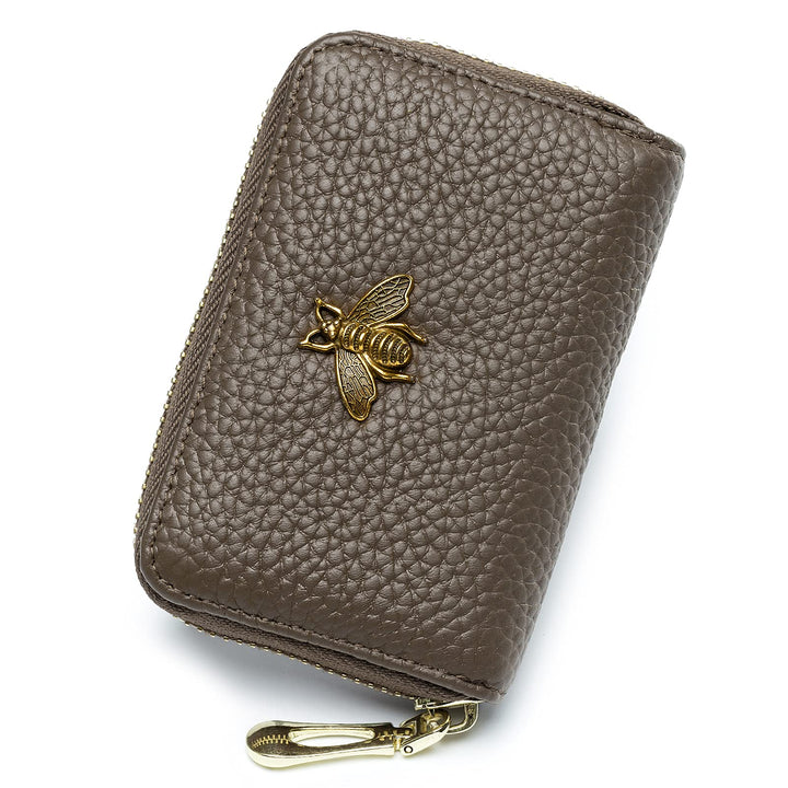 RFID Credit Card Holder, Small Leather Zipper Card Case Wallet for Women (Lite,Taupe Grey)