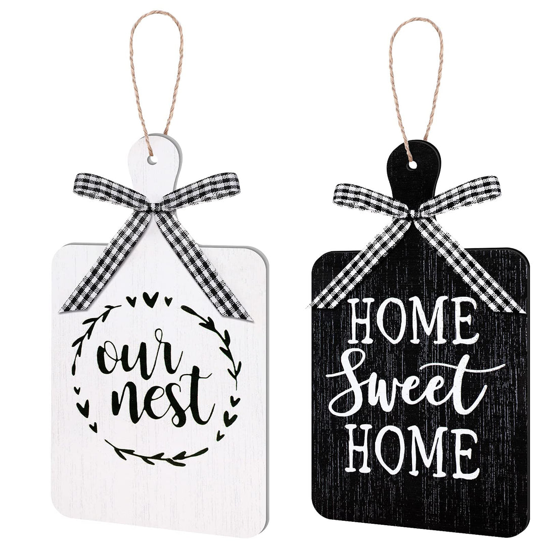 2 Pieces Farmhouse Tiered Tray Decor Home Wood Sign Our Nest Cutting Board Sign Farmhouse Wood Hanging Wall Art Sign Rustic Wood Sign for Home Dining Living Room Bar Cafe Decoration