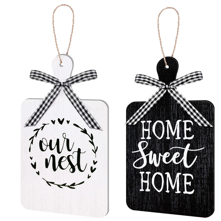 2 Pieces Farmhouse Tiered Tray Decor Home Wood Sign Our Nest Cutting Board Sign Farmhouse Wood Hanging Wall Art Sign Rustic Wood Sign for Home Dining Living Room Bar Cafe Decoration