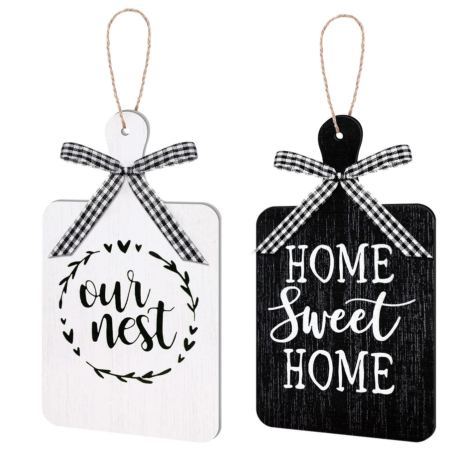 2 Pieces Farmhouse Tiered Tray Decor Home Wood Sign Our Nest Cutting Board Sign Farmhouse Wood Hanging Wall Art Sign Rustic Wood Sign for Home Dining Living Room Bar Cafe Decoration