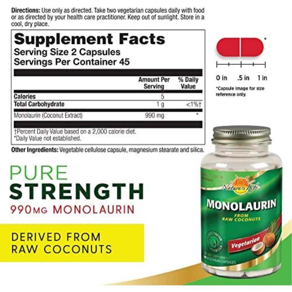 Nature's Life Monolaurin Capsules, 1000 mg | Vegeta