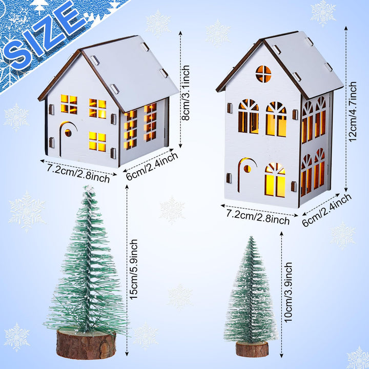Winter Village Kit DIY White Wood Village Houses Mini Tree Farmhouse Winter Christmas Village Sets Christmas Scene Desktop Ornament for Winter Xmas Holiday Party(24 Pcs)