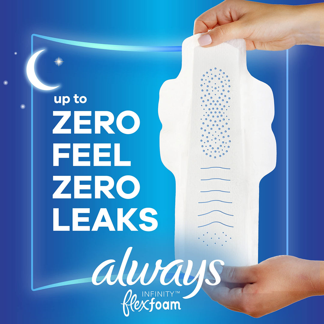 Always Infinity Feminine Pads for Women, Size 4 Overnight Absorbency, Multipack, with Flexfoam, with Wings, Unscented, 26 Count x 3 Packs (78 Count Total)