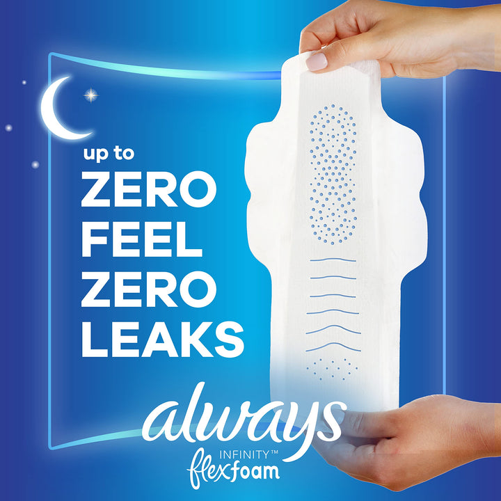 Always Infinity Feminine Pads for Women, Size 4 Overnight Absorbency, Multipack, with Flexfoam, with Wings, Unscented, 26 Count x 3 Packs (78 Count Total)