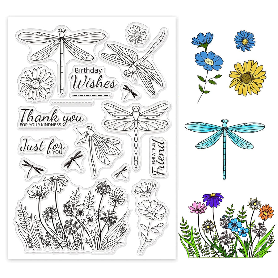 Happy Birthday Dragonfly Clear Stamps Transparent Silicone Stamp for Card Making Decoration and DIY Scrapbooking