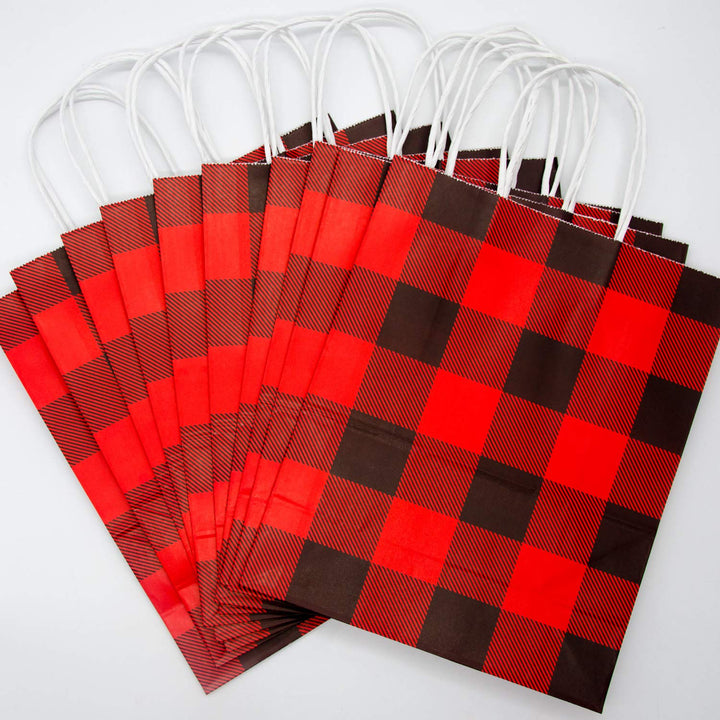 Iceyyyy 15Pieces Red and Black Buffalo Plaid Kraft Bags