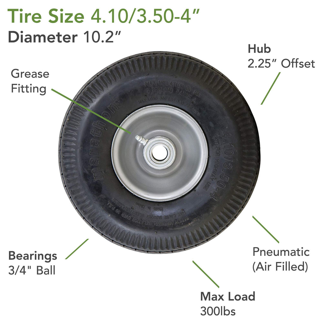 4.10/3.50-4 Pneumatic (Air Filled) Hand Truck / All Purpose Utility Tire on Wheel, 2.25 Offset Hub, 3/4 Bearings