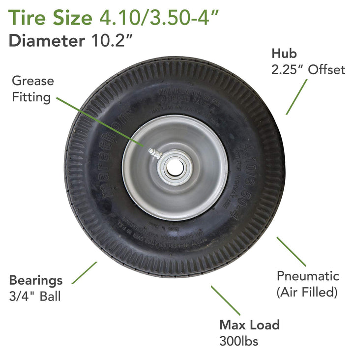 4.10/3.50-4 Pneumatic (Air Filled) Hand Truck / All Purpose Utility Tire on Wheel, 2.25 Offset Hub, 3/4 Bearings