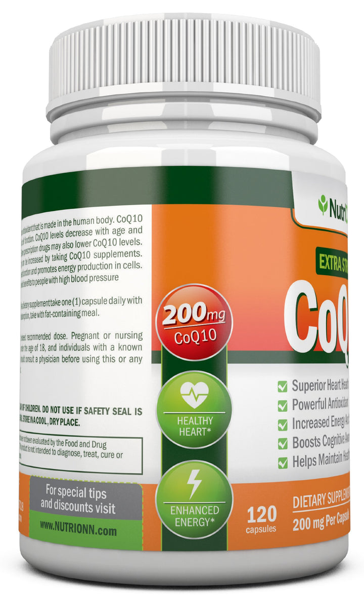 CoQ10 200mg (Double Strength), 120 Capsules - High Absorption Coenzyme Q10 - Scientifically Proven Extra Strength CoQ10 Ubiquinone - 4 Month Supply