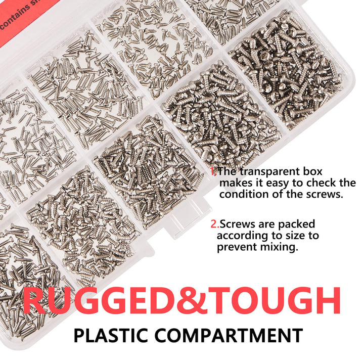 Carbon Steel Micro Eyelass Repair Screws Kit M1 M1.2 M1.4 M1.7 Tiny Phillips Round Head Watch Repair Screw , 1000 pcs Small Sunglass Self-Tapping Phillips Screws with Tweezers