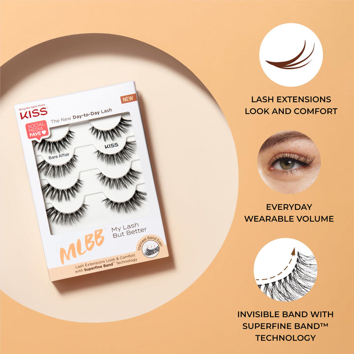 MLBB My Lash But Better Everyday Wearable Volume False Eyelashes with Superfine Band Technology, Easy To Apply, Reusable, Cruelty-Free, Contact Lens Friendly, Style So Real, 1 Pair