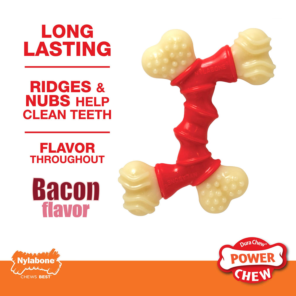Double Bone Power Chew Toy for Dogs, Dog Toys for Aggressive Chewers, Bacon Flavor, X-Small - Up to 15 lbs, 1 Count