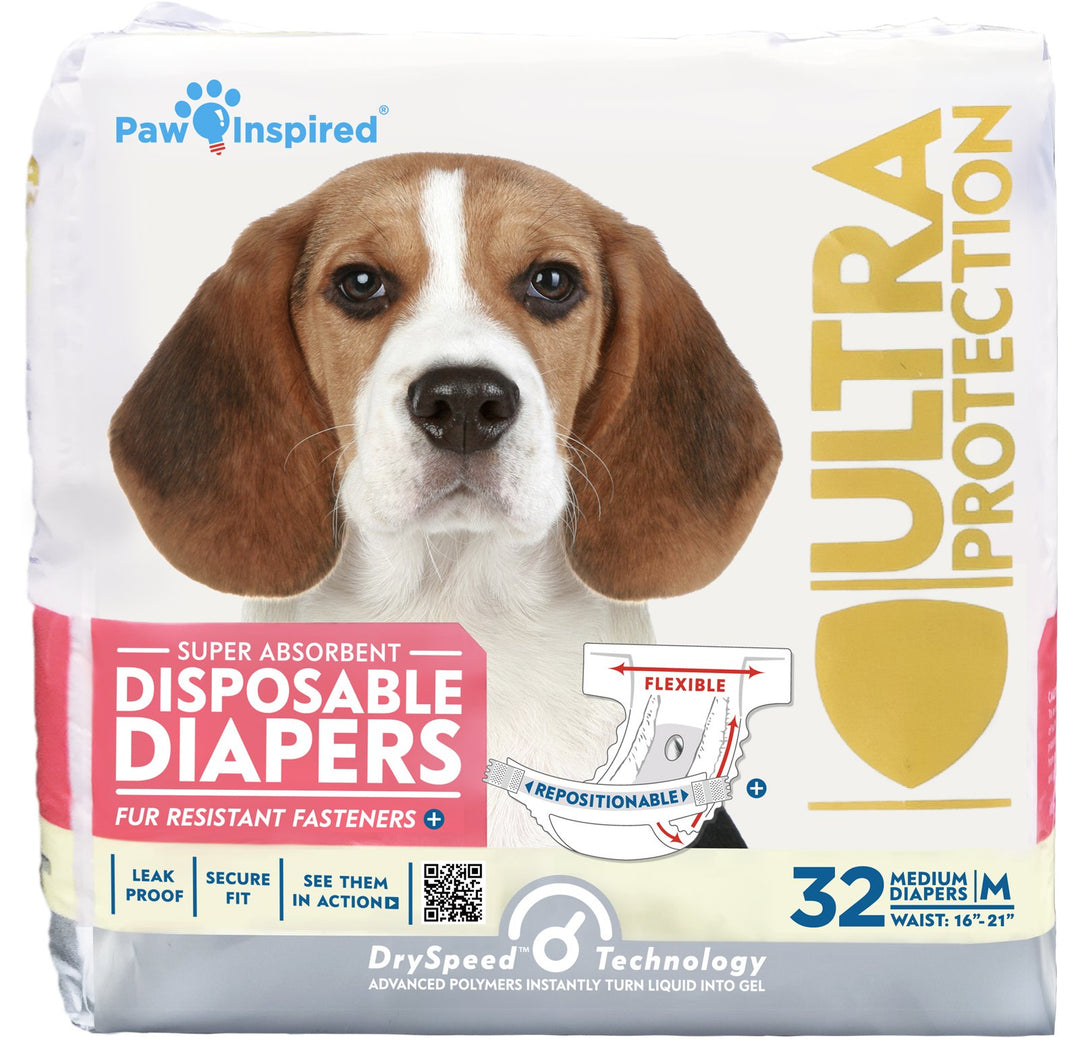 32ct Disposable Dog Diapers | Female Dog Diapers Ultra Protection | Diapers for Dogs in Heat, Excitable Urination, or Incontinence (Medium)
